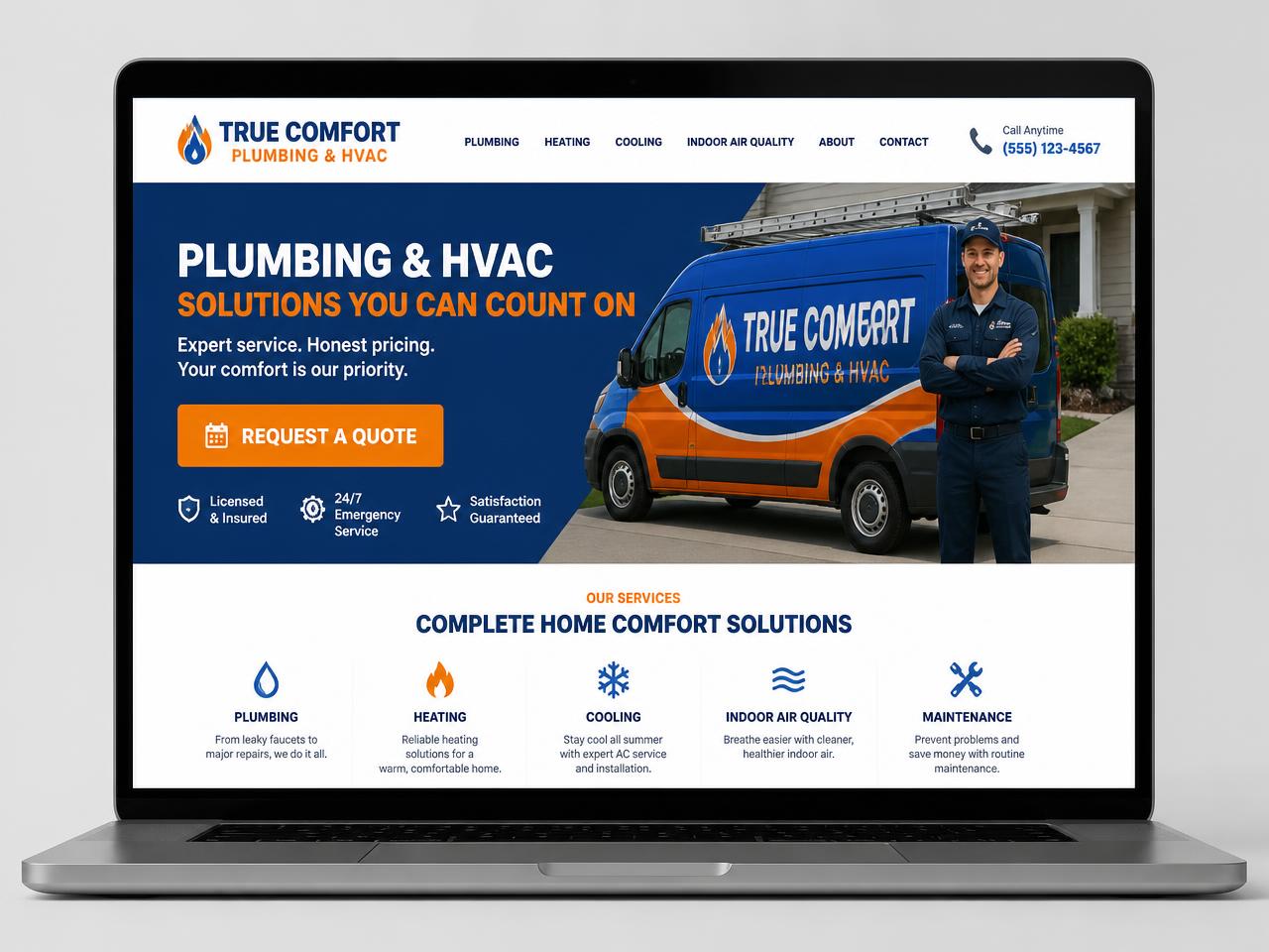 True Comfort Plumbing & HVAC — Home Services website design demo by DTN Marketing Group